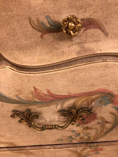 Venetian Scenic Bombe Chinoiserie Painted Commode with a Faux Marble Top