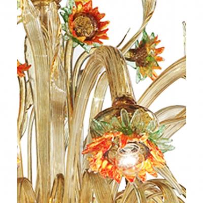 Venetian Scenographic Sunflowers Amber and Green Murano Glass Chandelier