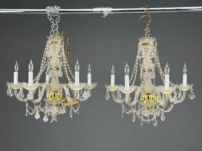 Venetian Style Large Chandeliers Brass Crystal Italy 1960s