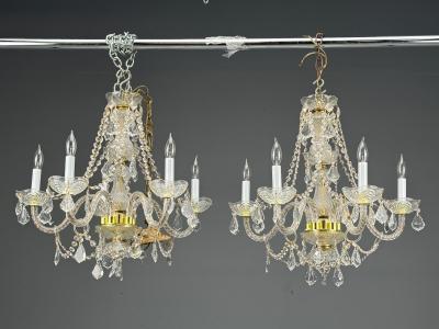 Venetian Style Large Chandeliers Brass Crystal Italy 1960s