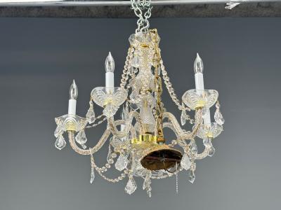 Venetian Style Large Chandeliers Brass Crystal Italy 1960s