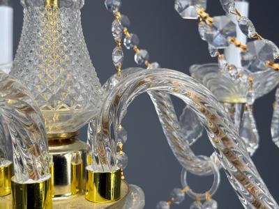 Venetian Style Large Chandeliers Brass Crystal Italy 1960s