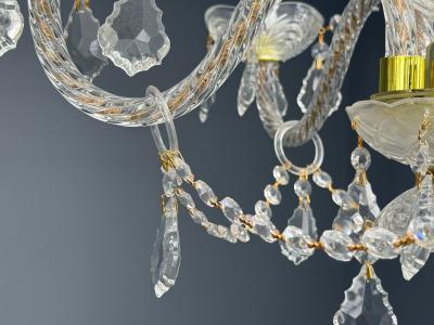 Venetian Style Large Chandeliers Brass Crystal Italy 1960s