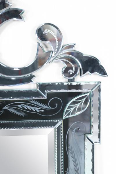 Venetian Style Mirror With Double Side Scroll Pediment Top