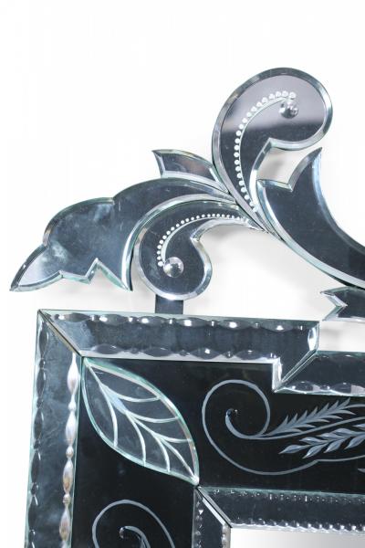 Venetian Style Mirror With Double Side Scroll Pediment Top