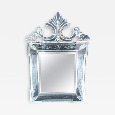 Venetian Style Mirror With Double Side Scroll Pediment Top