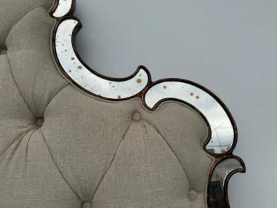Venetian Style Tufted Mirrored Queen Headboard