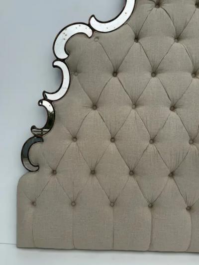 Venetian Style Tufted Mirrored Queen Headboard