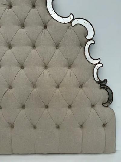 Venetian Style Tufted Mirrored Queen Headboard