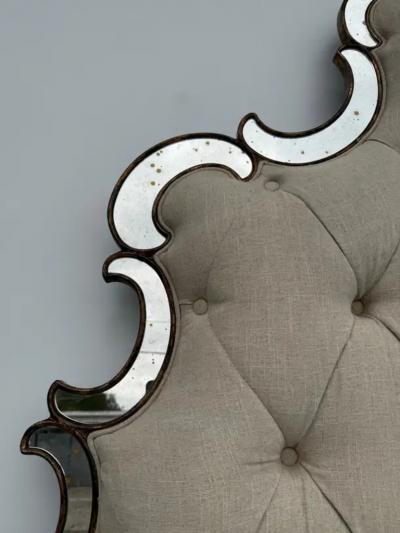 Venetian Style Tufted Mirrored Queen Headboard
