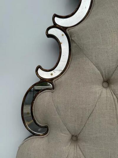 Venetian Style Tufted Mirrored Queen Headboard