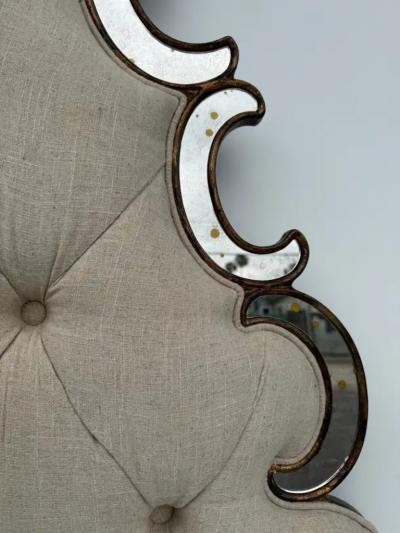 Venetian Style Tufted Mirrored Queen Headboard