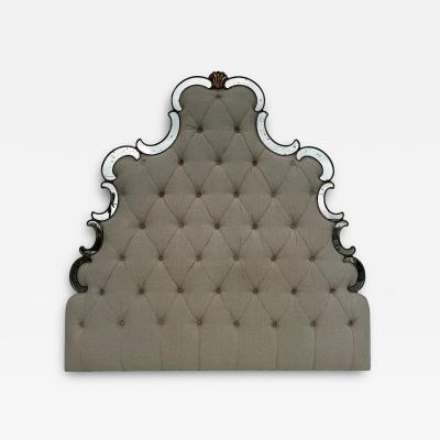Venetian Style Tufted Mirrored Queen Headboard