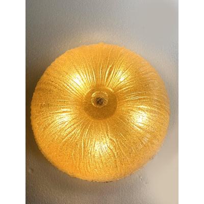 Venetian Vintage Amber Graniglia Budino Murano Glass Flush Mount