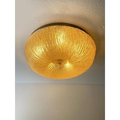 Venetian Vintage Amber Graniglia Budino Murano Glass Flush Mount