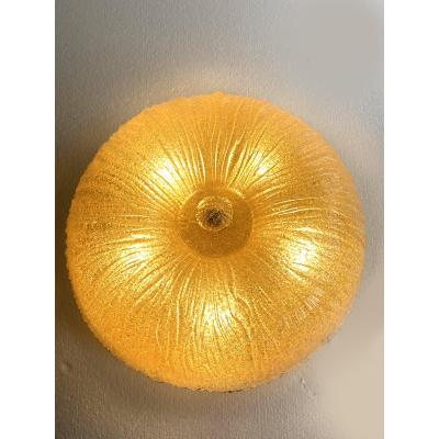 Venetian Vintage Amber Graniglia Budino Murano Glass Flush Mount