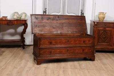 Venetian Walnut and Mahogany Blanket with with Marquetry D cor and Faux Drawers