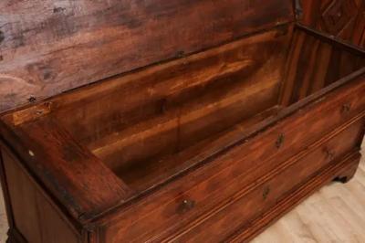 Venetian Walnut and Mahogany Blanket with with Marquetry D cor and Faux Drawers