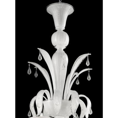 Venetian White Ca Rezzonico Chandelier With Transparent Little Drops