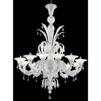 Venetian White Ca Rezzonico Chandelier With Transparent Little Drops