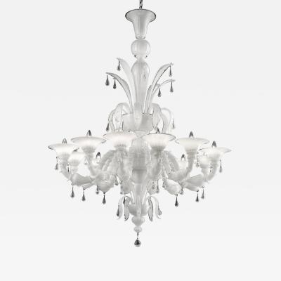 Venetian White Ca Rezzonico Chandelier With Transparent Little Drops