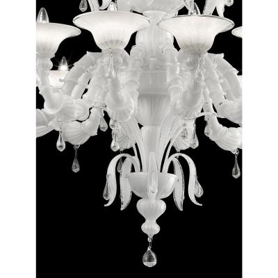 Venetian White Ca Rezzonico Murano Glass Chandelier With Transparent Drops