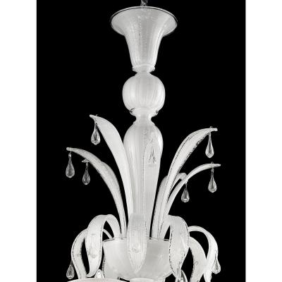Venetian White Ca Rezzonico Murano Glass Chandelier With Transparent Drops