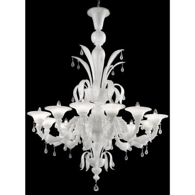 Venetian White Ca Rezzonico Murano Glass Chandelier With Transparent Drops