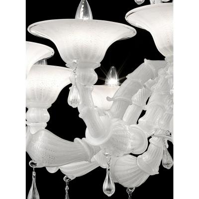 Venetian White Ca Rezzonico Murano Glass Chandelier With Transparent Drops