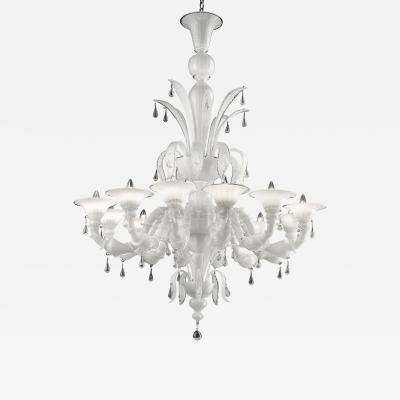 Venetian White Ca Rezzonico Murano Glass Chandelier With Transparent Drops