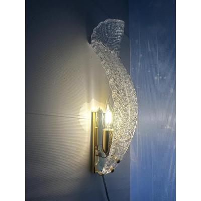 Venetian White Graniglia Leave Murano Glass Walls Sconce a Pair
