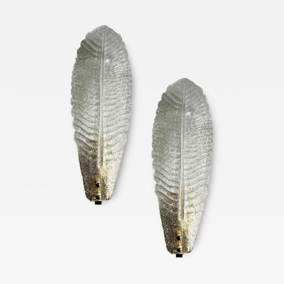 Venetian White Graniglia Leave Murano Glass Walls Sconce a Pair