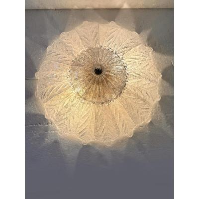 Venetian White Graniglia Leaves Murano Glass Flush Mount