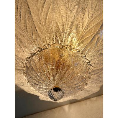 Venetian White Graniglia Leaves Murano Glass Flush Mount