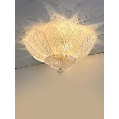 Venetian White Graniglia Leaves Murano Glass Flush Mount