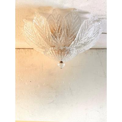 Venetian White Graniglia Leaves Murano Glass Flush Mount