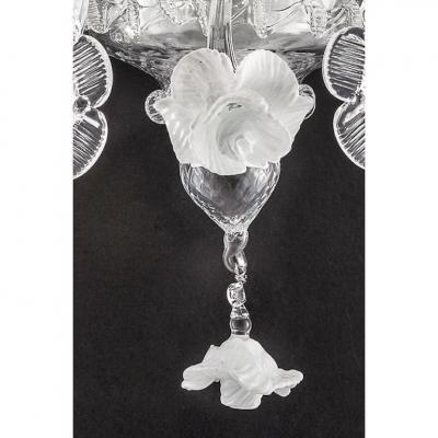 Venetian White and Transparent Floral Murano Glass Wall Sconce