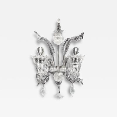 Venetian White and Transparent Floral Murano Glass Wall Sconce