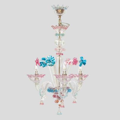 Venetian blown glass 3 arms with Multi color flower decor