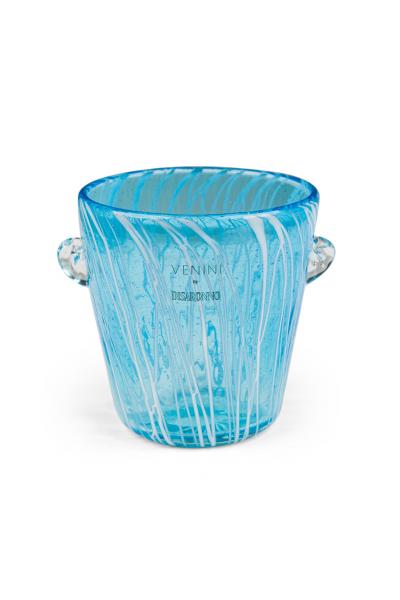 Venini Disaronno Italian Mid Century Hand Blown Blue Striped Glass Ice Bucket