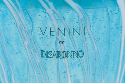 Venini Disaronno Italian Mid Century Hand Blown Blue Striped Glass Ice Bucket