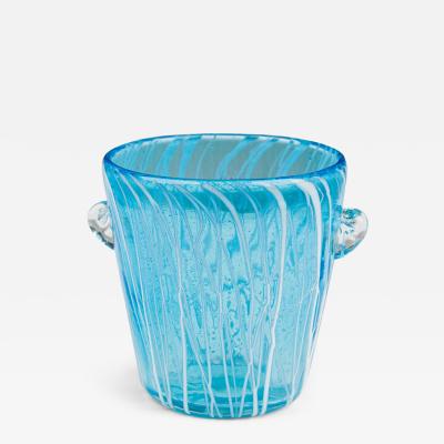 Venini Disaronno Italian Mid Century Hand Blown Blue Striped Glass Ice Bucket