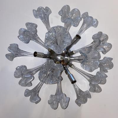 Venini Manufacture Mid Century Flush Mounted Sputnik Chandelier with Murano Glass Flowers