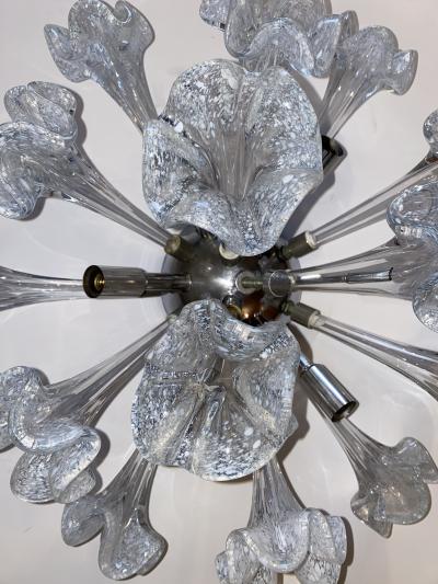 Venini Manufacture Mid Century Flush Mounted Sputnik Chandelier with Murano Glass Flowers