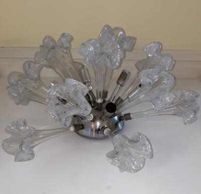 Venini Manufacture Mid Century Flush Mounted Sputnik Chandelier with Murano Glass Flowers