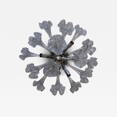 Venini Manufacture Mid Century Flush Mounted Sputnik Chandelier with Murano Glass Flowers