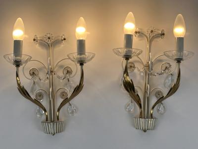 Vereinigte Werksta tten Set of Two Elegant Brass Glass Sconces by Vereinigte Werkst tten 1960s