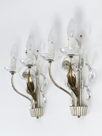 Vereinigte Werksta tten Set of Two Elegant Brass Glass Sconces by Vereinigte Werkst tten 1960s