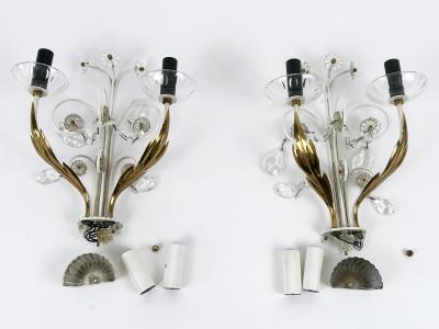 Vereinigte Werksta tten Set of Two Elegant Brass Glass Sconces by Vereinigte Werkst tten 1960s