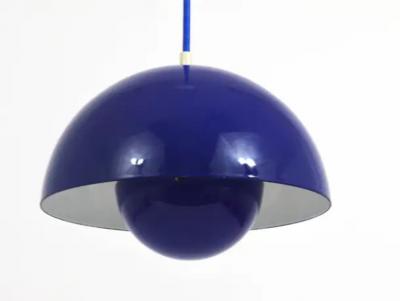 Verner Panton Blue Verner Panton Flowerpot Enameled Pendant Lamp Louis Poulsen Denmark 1969